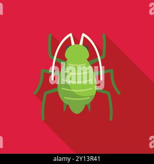 Green aphid insect pest icon in flat design style with long shadow effect on red background Stock Vector