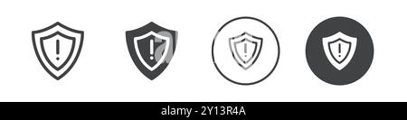 Shield with an exclamation mark icon simple flat vector symbol outline collection set logo Stock Vector