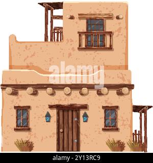 Rustic adobe house with wooden accents Stock Vector