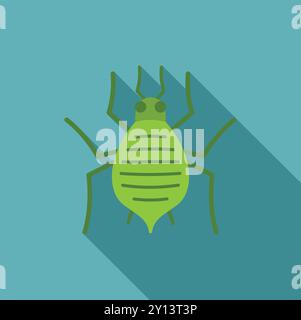 Green aphid insect pest is crawling in a minimalist flat design with a long shadow Stock Vector