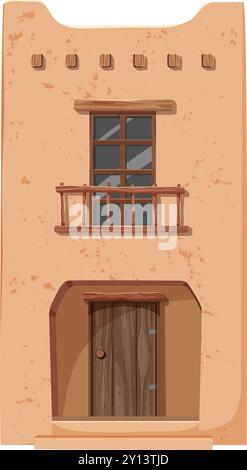 Illustration of a rustic Mexican adobe house Stock Vector