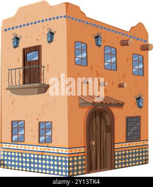 Illustration of a classic Mexican adobe house Stock Vector