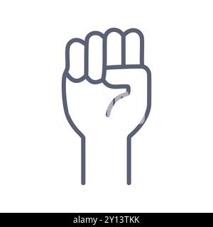 Raised fist icon. Line art illustration of a clenched fist.  Symbol of strength, unity, and protest. Stock Vector