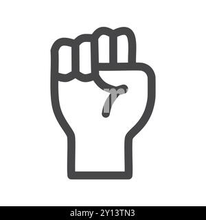 Raised fist icon. Black and white line drawing of a raised fist.  Symbol of strength, protest, and unity. Stock Vector