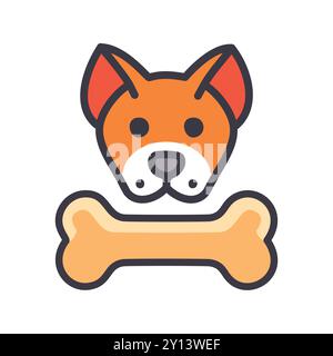 Dog bone icon. Cute cartoon dog head with a bone. Great for pet-related designs, websites, and social media. Stock Vector