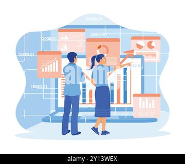 Data science, business analysis, and strategy, big data concept. Teamwork to develop business. Big Data Technology for Business Finance Analytics Conc Stock Vector