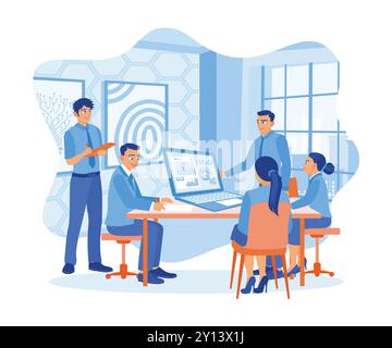 A group of business people are using laptops during meetings. Work together on new business projects. Business people in office workplace concept. Fla Stock Vector