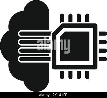This simple vector icon represents a cloud computing system connected to data lines Stock Vector