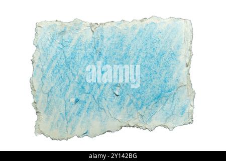 Torn paper with blue color pencil paint on white background with clipping path Stock Photo