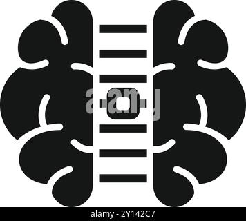 This black and white vector icon shows a microchip embedded in a brain, representing artificial intelligence Stock Vector