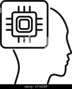 This vector illustration shows the profile of a human head with a microchip, representing artificial intelligence Stock Vector