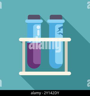 Broken test tube in a rack with another test tube containing purple chemical liquid Stock Vector
