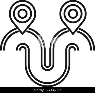 Black and white line drawing representing a gps route going from point a to point b Stock Vector