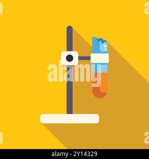 Broken test tube containing liquid is hanging on a stand, possibly in a chemistry lab, in this colorful flat design icon Stock Vector