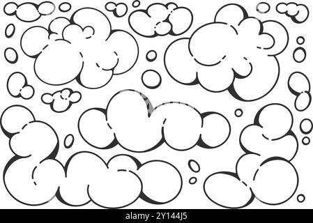 Y2k funky cloud shapes. Playful vector design. Cartoon retro bubbles. Outline soap suds illustration on white background Stock Vector