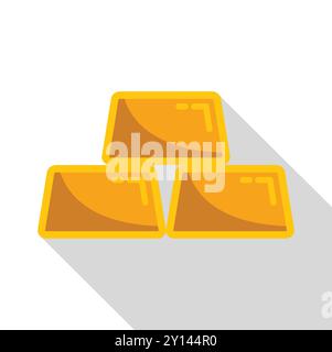 Vector illustration of three shiny gold ingots casting a long shadow on a white background Stock Vector