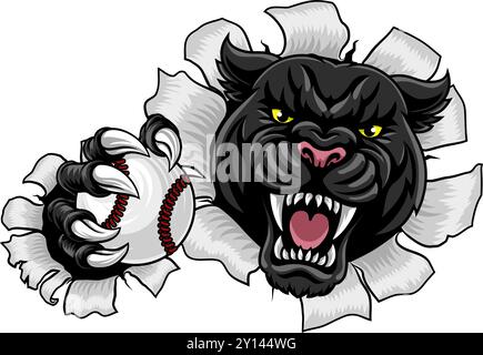 Black Panther Leopard Jaguar Cat Baseball Mascot Stock Vector