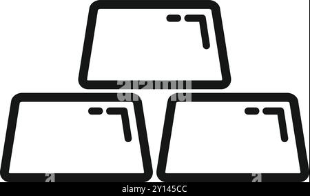 Simple vector icon of three gold ingots stacked over white background, representing wealth Stock Vector