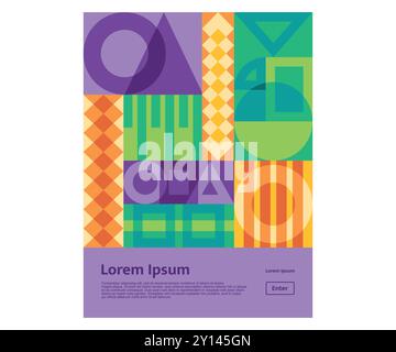 Bauhaus Memphis art style cover shape ornament element abstract geometrical colorful pattern set design Stock Vector