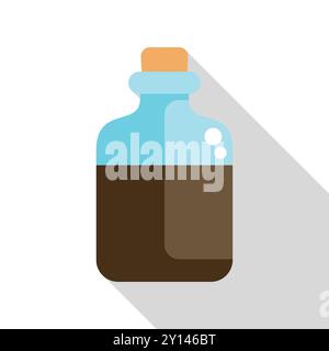 Cartoon glass bottle containing dark liquid with bubbles and sealed with a cork stopper Stock Vector