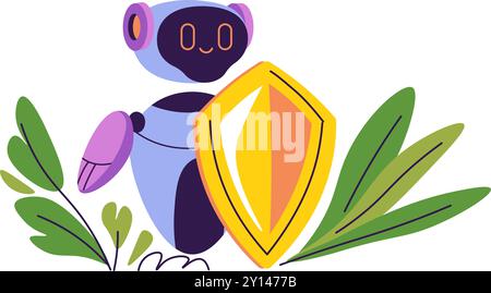 Robot with Shield Vector Illustration Stock Vector
