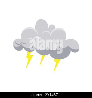 Grey cloud with lightning isolated on white background. Rain thunder cloud sky. Weather, summer or autumn concept. Thunderstorm. Vector illustration Stock Vector