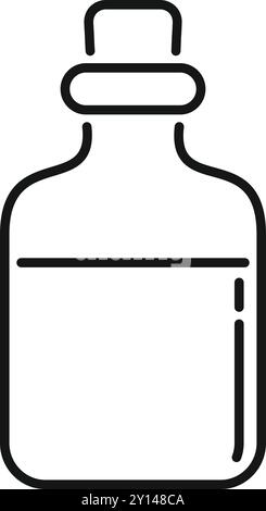Simple black and white line drawing of a bottle containing a liquid, ideal for representing concepts related to beverages, chemistry, or containers Stock Vector