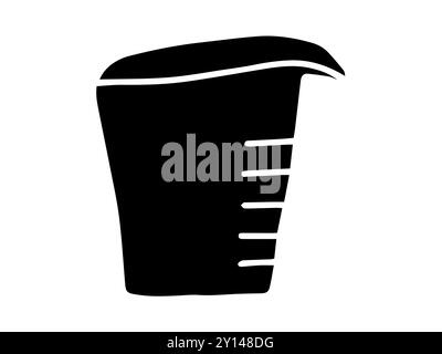 Black silhouette of a measuring cup illustration isolated on white background. Concept of kitchen tool, cooking measurement, minimal style, baking acc Stock Vector