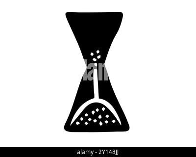 Black silhouette of an hourglass sand timer in minimalist style isolated on white background, concept of time passing, deadline, classic symbol, timer Stock Vector