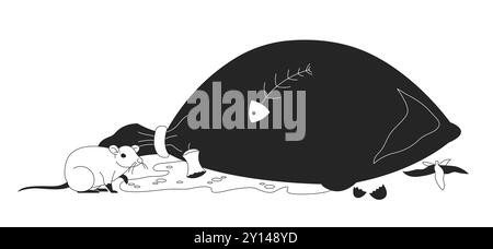 Trash bag with rotten leftovers and rat 2D cartoon object Stock Vector