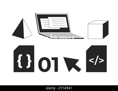 Web development tools black and white 2D line objects set Stock Vector