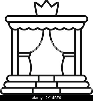 Line icon of a wedding canopy standing on a podium, decorated with curtains and a crown Stock Vector