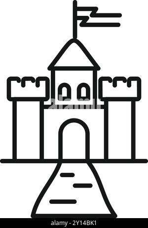 Simple line drawing of a castle with a flag, suitable for history or travel themes Stock Vector