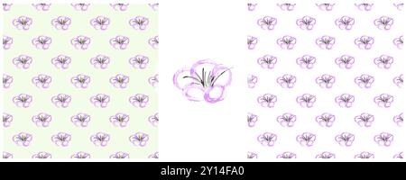 Seamless pattern. Flowers, water lilies. Set drawings with wax crayons. Print for cloth design Stock Vector
