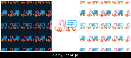 Toys Seamless pattern. Cars, balls. Set drawings with wax crayons. Print for cloth design, textile, fabric, wallpaper Stock Vector