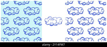 Seamless pattern. Set drawings with wax crayons. Clouds. Print for cloth design, textile, fabric, wallpaper Stock Vector