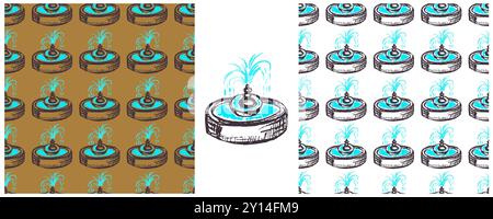Seamless pattern. Set drawings with wax crayons. Fountains. Print for cloth design, textile, fabric, wallpaper, wrapping Stock Vector