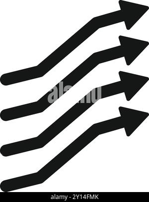 Simple vector showing five black arrows all pointing up and to the right, great for concepts like growth, moving up, and success Stock Vector