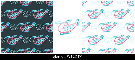 Toys Seamless pattern. Helicopters. Set drawings with wax crayons. Print for cloth design, textile, fabric, wallpaper Stock Vector