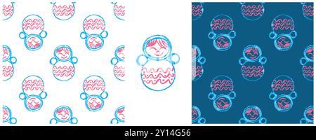 Toys Seamless pattern. Tumbler. Set drawings with wax crayons. Print for cloth design Stock Vector