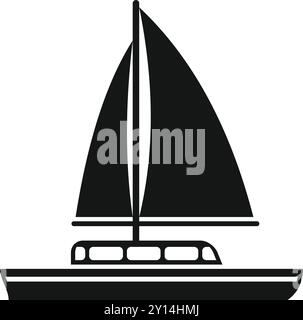 Black and white vector illustration of a small catamaran sailing on the sea Stock Vector