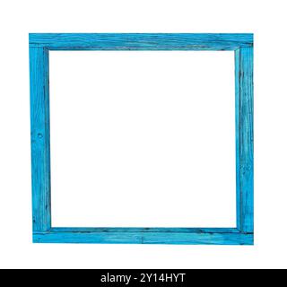 Old wooden  blue picture or photo frame isolated on white, Stock Photo