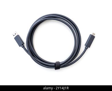Twisted cable with standard USB and USB-C Type-C plugs isolated on white Stock Photo