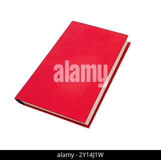 Closed book with red cover isolated on white , top view, clipping path, PNG Stock Photo