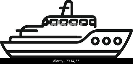 Simple and minimal ferry boat floating on water line art vector icon, perfect for any marine related design project Stock Vector