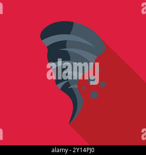 Big grey tornado rotating with debris flying around on red background, flat style illustration Stock Vector