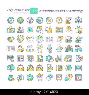 Account-based marketing RGB color icons set Stock Vector