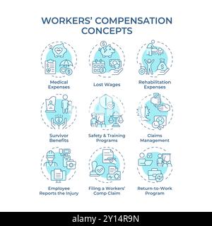 Workers compensation soft blue concept icons Stock Vector