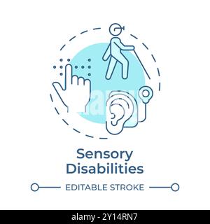 Sensory disabilities soft blue concept icon Stock Vector