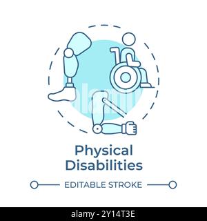 Physical disabilities soft blue concept icon Stock Vector